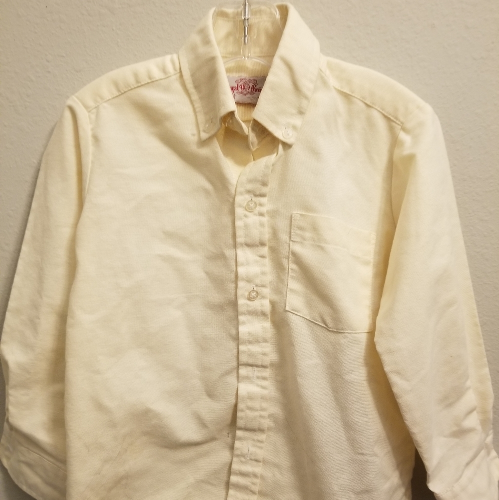 Boy's Royal Knight Cream/yellow Button Down Oxford Shirt size 5
